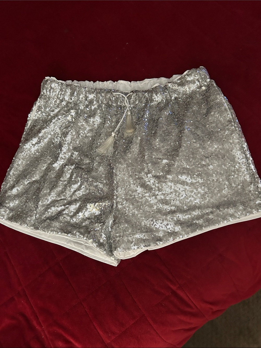 Sequin Drawstring Women’s Shorts - Silver